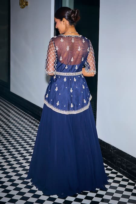 Label Sanya Gulati Stone Embroidered Peplum Kurta Skirt Set 