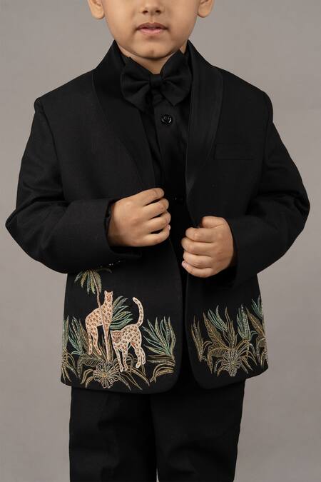 Little Brats Black , , Viscose, Embroidery, Beads Cheetah Tuxedo Set Online at Aza Fashions Little Brats_Black , , Viscose, Embroidery, Beads Cheetah Tuxedo Set _Online_at_Aza_Fashions