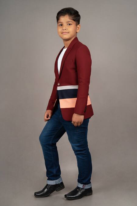 Little Brats Maroon Viscose, Satin Stripe Pattern Blazer Online at Aza Fashions Little Brats_Maroon Viscose, Satin Stripe Pattern Blazer _Online_at_Aza_Fashions