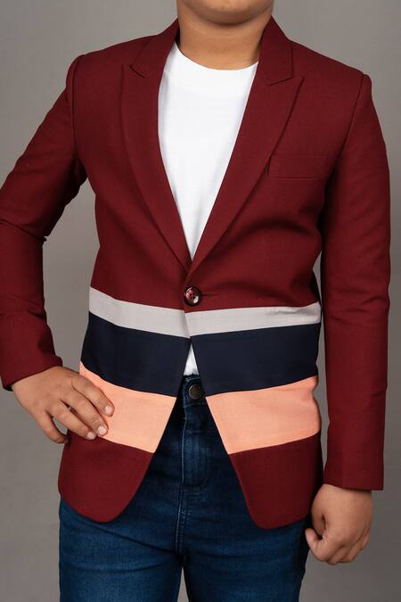 Buy Little Brats Maroon Viscose, Satin Stripe Pattern Blazer Online at Aza Fashions Buy_Little Brats_Maroon Viscose, Satin Stripe Pattern Blazer _Online_at_Aza_Fashions
