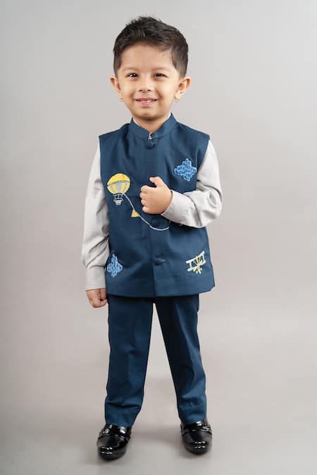 Little Brats Patchwork Embroidered Bundi & Shirt Set 