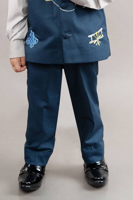 Little Brats Blue , Satin Embroidery Patchwork Bundi And Shirt Set Online at Aza Fashions Little Brats_Blue , Satin Embroidery Patchwork Bundi And Shirt Set _Online_at_Aza_Fashions