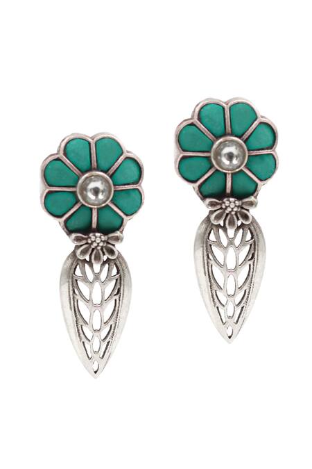 Sangeeta Boochra Silver Plated Stones Faida Onyx Petal Bloom Earrings Online at Aza Fashions Sangeeta Boochra_Silver Plated Stones Faida Onyx Petal Bloom Earrings _Online_at_Aza_Fashions