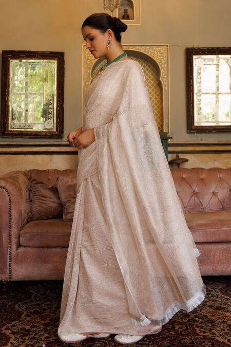 Buy Geroo Jaipur Silver Tissue Lace Border Embellished Saree With Unstitched Blouse Piece Online at Aza Fashions Buy_Geroo Jaipur_Silver Tissue Lace Border Embellished Saree With Unstitched Blouse Piece_Online_at_Aza_Fashions