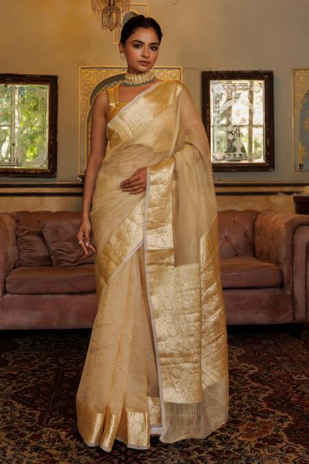 Buy Geroo Jaipur Gold Tissue Zari Floral Vine Woven Saree With Unstitched Blouse Piece Online at Aza Fashions Buy_Geroo Jaipur_Gold Tissue Zari Floral Vine Woven Saree With Unstitched Blouse Piece _Online_at_Aza_Fashions
