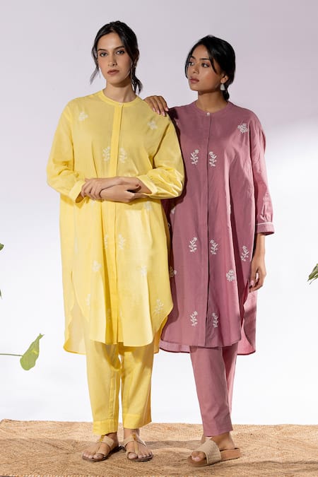 Pants And Pajamas Purple Cotton Embroidery Mandarin Collar Chikan Kurta And Pant Set Online at Aza Fashions Pants And Pajamas_Purple Cotton Embroidery Mandarin Collar Chikan Kurta And Pant Set _Online_at_Aza_Fashions