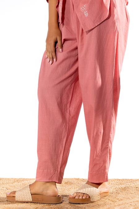 Buy Pants And Pajamas Pink Cotton Embroidery Mandarin Collar Chikan Thread Work Kurta And Pant Set Buy_Pants And Pajamas_Pink Cotton Embroidery Mandarin Collar Chikan Thread Work Kurta And Pant Set