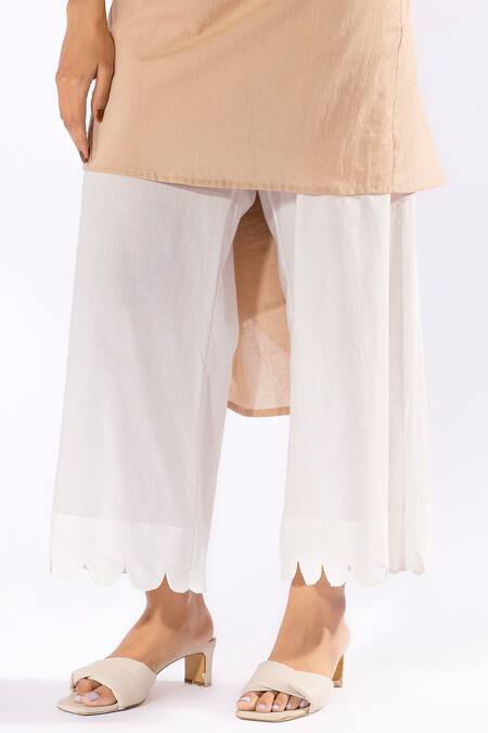 Buy Pants And Pajamas Beige Cotton Embroidery Round Neck Kurta And Flared Pant Set Buy_Pants And Pajamas_Beige Cotton Embroidery Round Neck Kurta And Flared Pant Set