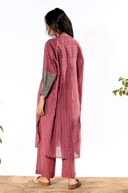 Pants And Pajamas Red Striped Kurta & Pant Set 