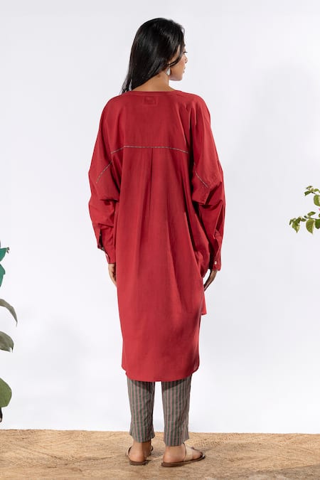 Pants And Pajamas Solid Kurta & Stripe Print Pant Set 