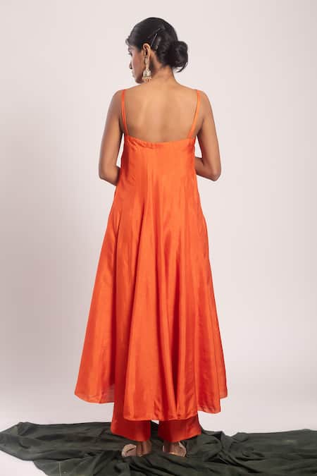 Shop_Tuli_Orange Organza Sweetheart Neck Gramika Anarkali Pant Set _at_Aza_Fashions