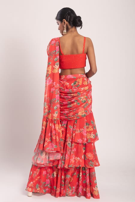 Tuli Asa Pre-Draped Floral Print Saree With Blouse 