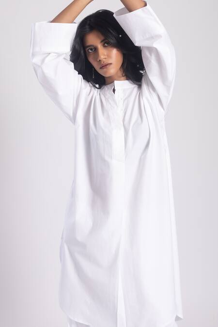 Shop_Tuli_White Cotton Solid Pathani Kurta And Salwar Set_Online_at_Aza_Fashions