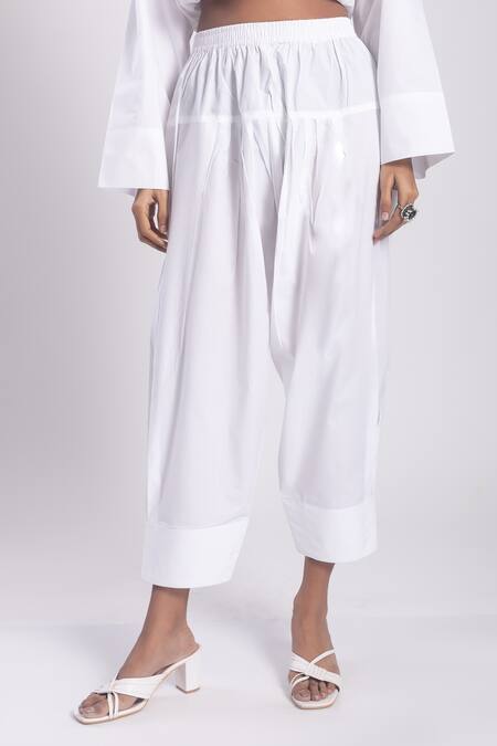 Tuli_White Cotton Solid Pathani Kurta And Salwar Set_at_Aza_Fashions