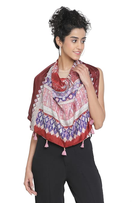 Shingora Geometric & Diamond Print Silk Stole 