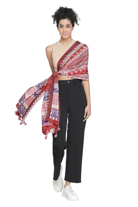 Shingora Maroon Geometric And Diamond Print Silk Stole Online at Aza Fashions Shingora_Maroon Geometric And Diamond Print Silk Stole _Online_at_Aza_Fashions
