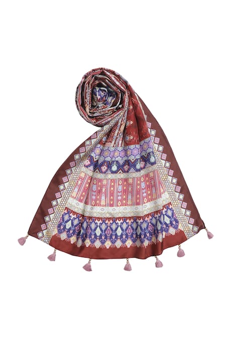 Buy Shingora Maroon Geometric And Diamond Print Silk Stole Online at Aza Fashions Buy_Shingora_Maroon Geometric And Diamond Print Silk Stole _Online_at_Aza_Fashions