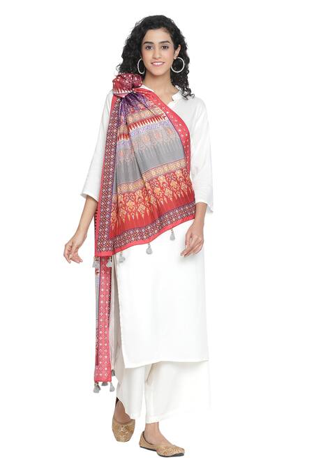 Shingora Maroon Abstract Motifs Print Silk Stole Online at Aza Fashions Shingora_Maroon Abstract Motifs Print Silk Stole _Online_at_Aza_Fashions