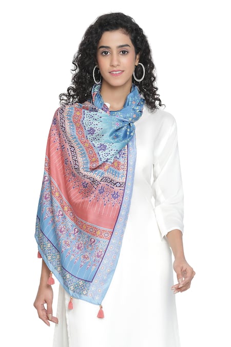 Shingora Blue Abstract Motifs Pattern Silk Stole Online at Aza Fashions Shingora_Blue Abstract Motifs Pattern Silk Stole _Online_at_Aza_Fashions