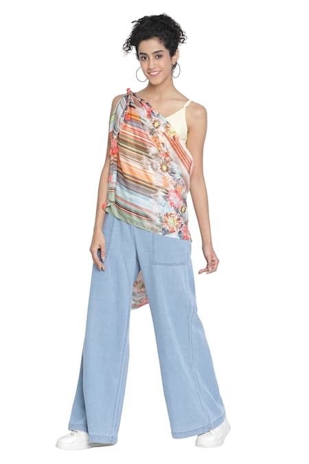 Shingora Floral & Striped Print Silk Stole 