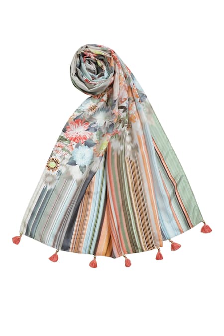 Buy Shingora Green Floral And Striped Print Silk Stole Online at Aza Fashions Buy_Shingora_Green Floral And Striped Print Silk Stole _Online_at_Aza_Fashions