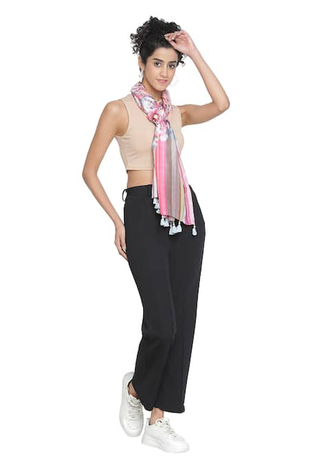 Shingora Floral & Striped Pattern Silk Stole 