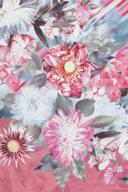 Shingora_Fuchsia Floral And Striped Pattern Silk Stole _at_Aza_Fashions