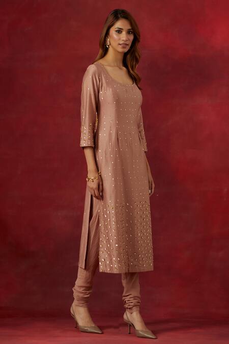 Buy Ikshita Choudhary Pink Chanderi Silk, Tissue Embroidery, Sequins Scoop Neck Hand Kurta Set Online at Aza Fashions Buy_Ikshita Choudhary_Pink Chanderi Silk, Tissue Embroidery, Sequins Scoop Neck Hand Kurta Set _Online_at_Aza_Fashions
