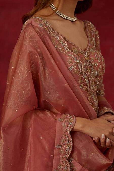 Ikshita Choudhary Pink Net, Tissue, Chanderi Silk Embroidery, Sequins, Floral Hand Lehenga Set Online at Aza Fashions Ikshita Choudhary_Pink Net, Tissue, Chanderi Silk Embroidery, Sequins, Floral Hand Lehenga Set _Online_at_Aza_Fashions