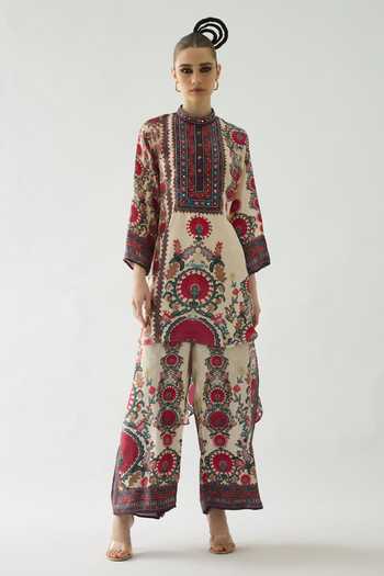 Buy Rajdeep Ranawat Beige Silk Mirrors, Embroidery Bandeau Baaka Bud Blossom Print High Low Tunic Online at Aza Fashions Buy_Rajdeep Ranawat_Beige Silk Mirrors, Embroidery Bandeau Baaka Bud Blossom Print High Low Tunic _Online_at_Aza_Fashions
