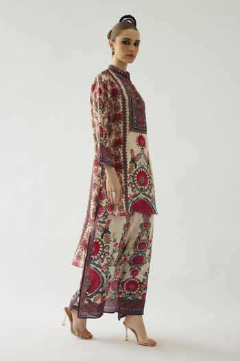 Shop Rajdeep Ranawat Beige Silk Mirrors, Embroidery Bandeau Baaka Bud Blossom Print High Low Tunic Online at Aza Fashions Shop_Rajdeep Ranawat_Beige Silk Mirrors, Embroidery Bandeau Baaka Bud Blossom Print High Low Tunic _Online_at_Aza_Fashions