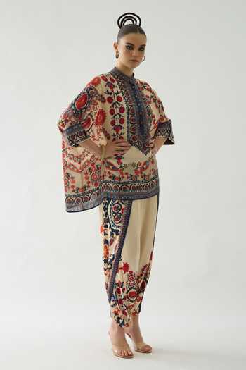 Buy Rajdeep Ranawat Beige Silk Embroidery Bandeau Neck Chanel Bloom Garden Print Tunic Online at Aza Fashions Buy_Rajdeep Ranawat_Beige Silk Embroidery Bandeau Neck Chanel Bloom Garden Print Tunic _Online_at_Aza_Fashions