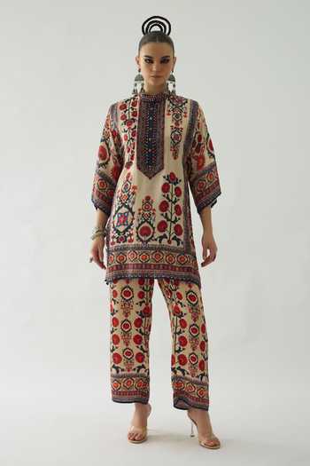 Buy Rajdeep Ranawat Beige Silk Bandeau Neck Ghazal Wild Bloom Print Tunic Online at Aza Fashions Buy_Rajdeep Ranawat_Beige Silk Bandeau Neck Ghazal Wild Bloom Print Tunic _Online_at_Aza_Fashions