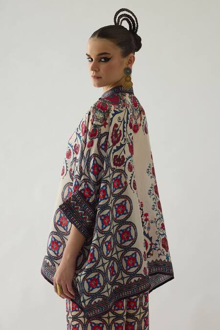 Shop_Rajdeep Ranawat_Multi Color Silk Bandeau Neck Chanel Gul Print Tunic _Online_at_Aza_Fashions