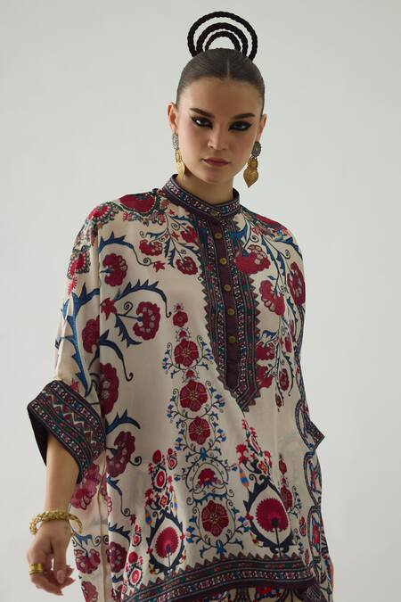 Buy_Rajdeep Ranawat_Multi Color Silk Bandeau Neck Chanel Gul Print Tunic 