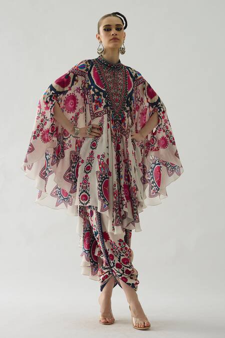 Rajdeep Ranawat Farah Budding Blossom Print Draped Circular Dress 