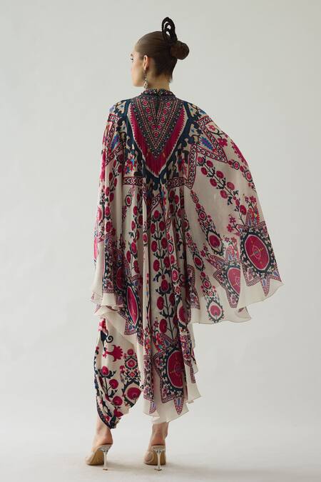 Rajdeep Ranawat Farah Budding Blossom Print Draped Circular Dress 