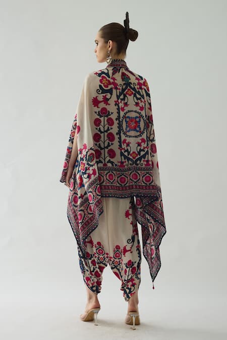 Rajdeep Ranawat Chloe Floral Garden Print Front Open Cape With Belt 