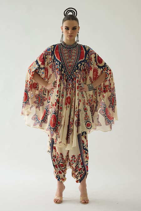 Rajdeep Ranawat Farah Blooming Garden Print Draped Circular Dress 