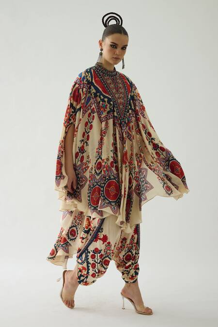 Rajdeep Ranawat Farah Blooming Petal Print Draped Circular Dress 