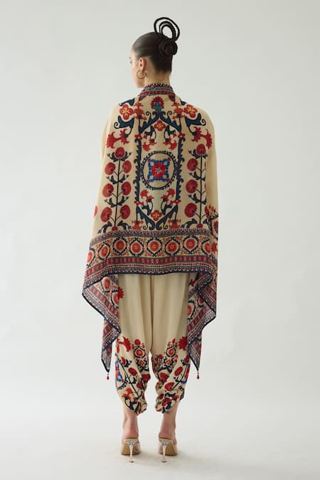 Rajdeep Ranawat Chloe Bahar Garden Print Front Open Cape With Belt 