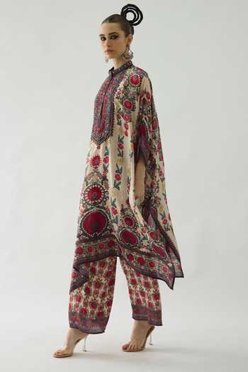 Shop Rajdeep Ranawat Maroon Modal, Satin Permaz Flower Print Flared Pant Online at Aza Fashions Shop_Rajdeep Ranawat_Maroon Modal, Satin Permaz Flower Print Flared Pant _Online_at_Aza_Fashions