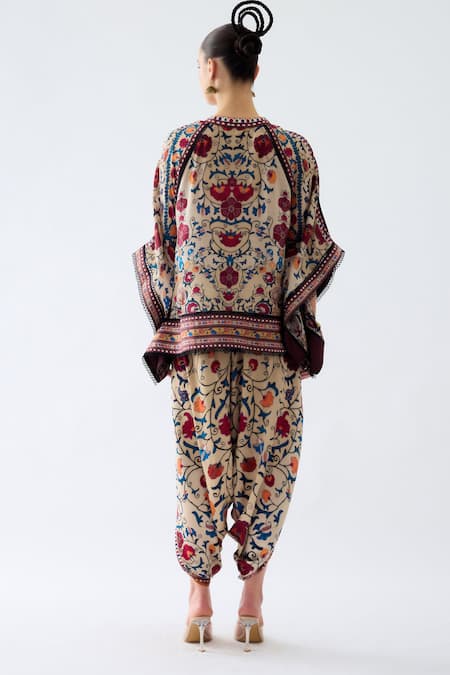 Shop Rajdeep Ranawat Beige Modal, Satin Sonth Floral Vine Print Dhoti Pant at Aza Fashions Shop_Rajdeep Ranawat_Beige Modal, Satin Sonth Floral Vine Print Dhoti Pant _at_Aza_Fashions