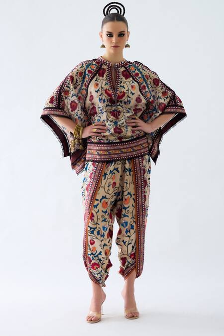 Buy Rajdeep Ranawat Beige Modal, Satin Sonth Floral Vine Print Dhoti Pant Online at Aza Fashions Buy_Rajdeep Ranawat_Beige Modal, Satin Sonth Floral Vine Print Dhoti Pant _Online_at_Aza_Fashions