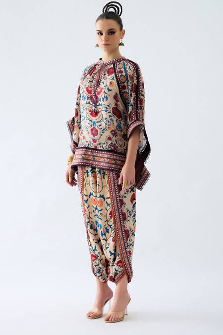 Shop Rajdeep Ranawat Beige Modal, Satin Sonth Floral Vine Print Dhoti Pant Online at Aza Fashions Shop_Rajdeep Ranawat_Beige Modal, Satin Sonth Floral Vine Print Dhoti Pant _Online_at_Aza_Fashions