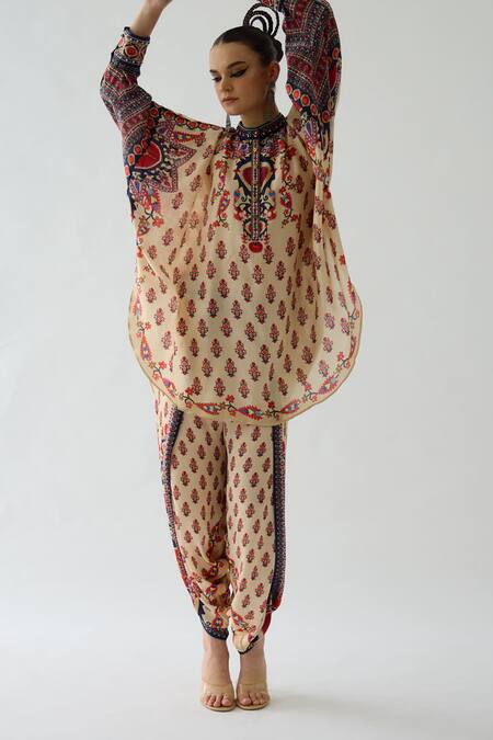 Rajdeep Ranawat_Pink Modal, Satin Sonth Floral Print Dhoti Pant _at_Aza_Fashions