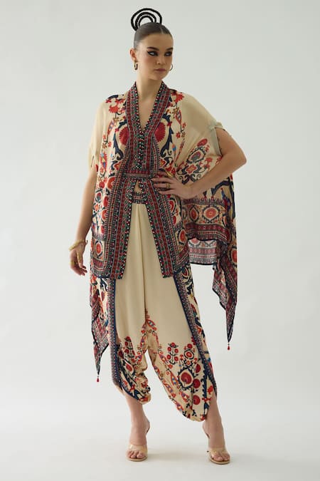 Buy_Rajdeep Ranawat_Pink Modal, Satin Sonth Floral Border Print Dhoti Pant _Online_at_Aza_Fashions