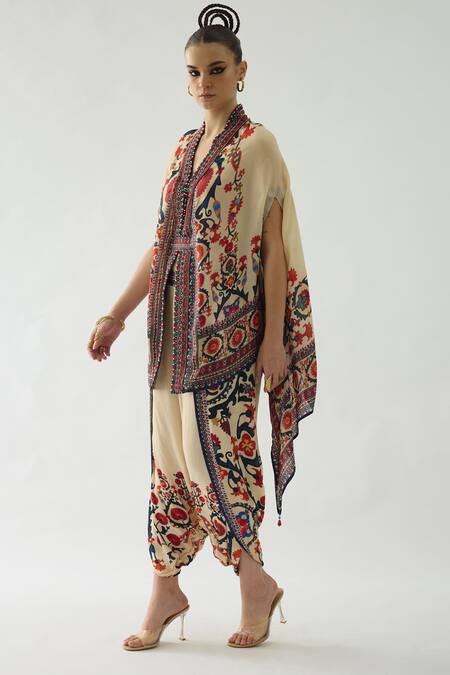 Shop_Rajdeep Ranawat_Pink Modal, Satin Sonth Floral Border Print Dhoti Pant _Online_at_Aza_Fashions