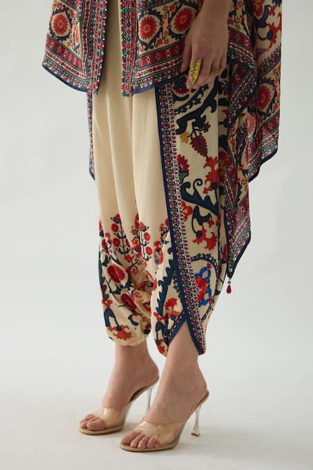 Rajdeep Ranawat_Pink Modal, Satin Sonth Floral Border Print Dhoti Pant _at_Aza_Fashions