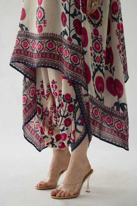 Rajdeep Ranawat Maroon Modal, Satin Sonth Border Printed Dhoti Pant at Aza Fashions Rajdeep Ranawat_Maroon Modal, Satin Sonth Border Printed Dhoti Pant _at_Aza_Fashions